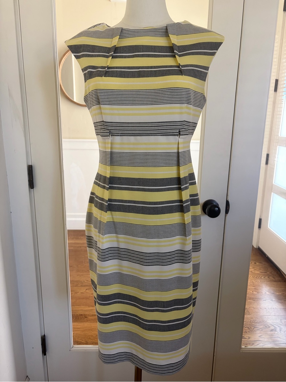 Calvin Klein Yellow, Gray & White Striped Sheath Dress